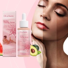 Watermelon Scent Sunless Tanning Serum Hydrating Avocado Infused Self Bronzing Liquid Streak-Free Natural Dark Tan Dropper Body Tanner for Beach