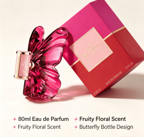 Women Eau de Parfum Spray 80ml Fruity Floral Fragrance Unique Butterfly Shaped Transparent Bottle Perfume