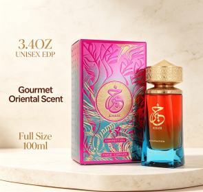 Unisex Sweet Gourmet Eau de Parfum 3.4oz Fragrance Spray, Gradient Color Glass Bottle, Ornate Embossed Metallic Cap, Luxury Embossed Foil Gift Bo
