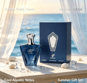Men's Eau de Parfum 90ml Fresh Aquatic Marine Fragrance Long Lasting Perfume Deep Blue Faceted Glass Bottle Polished Silver Cap Arabian Style Lux (style: Neutral fragrance Fresh fragrance)